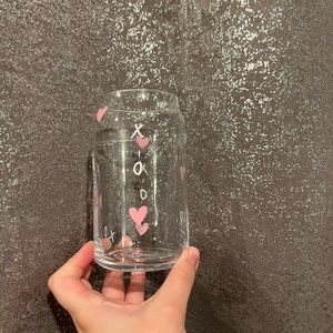 XOXO & heart 16oz glass cup
